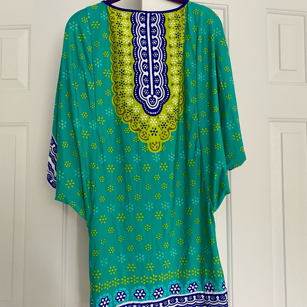 Trina Turk resort wear / cover up, fits as size medium, teal with blue and white